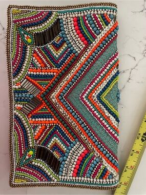 BCBGeneration Multicolor Beaded Chevron Clutch